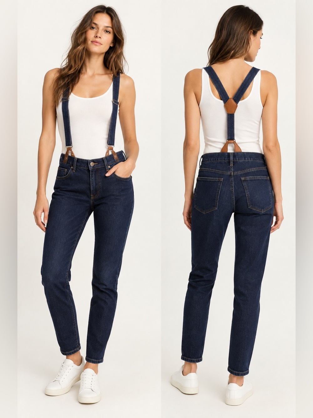 Zara Dark Blue Boyfriend Jeans with Suspender Straps